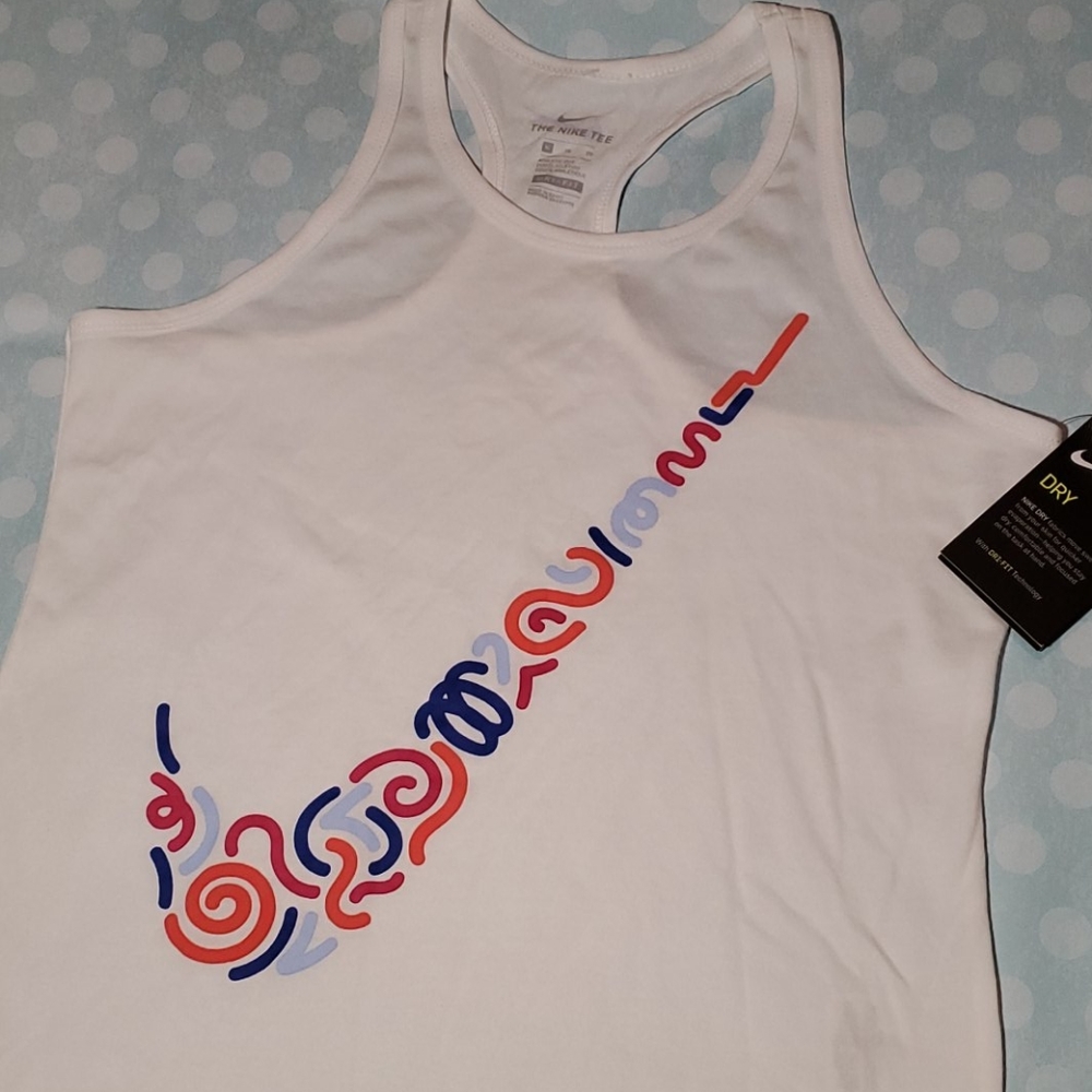 White Racerback Tank Top w/ Multicolor Nike Swoosh